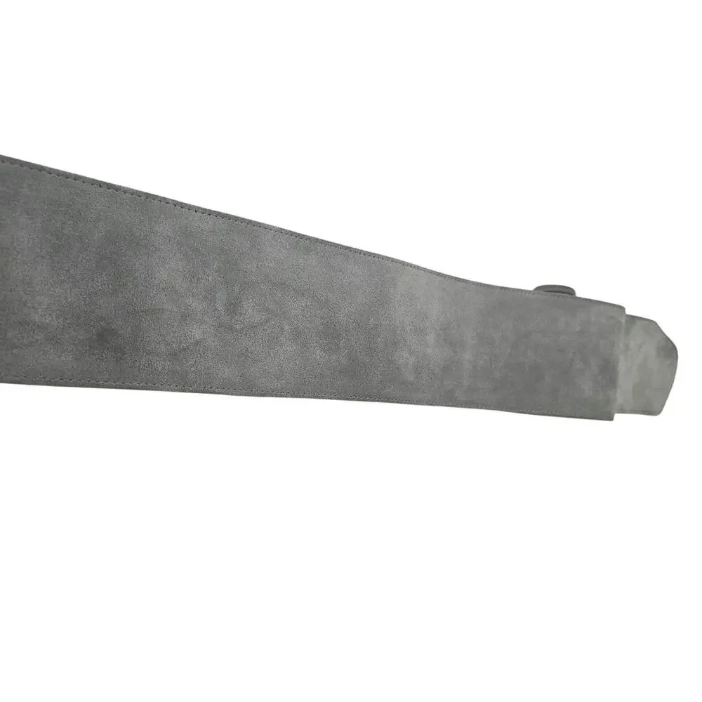 Avignon Genuine Leather Gray Suede Wide Cinching Belt Gold Pull Through Buckle